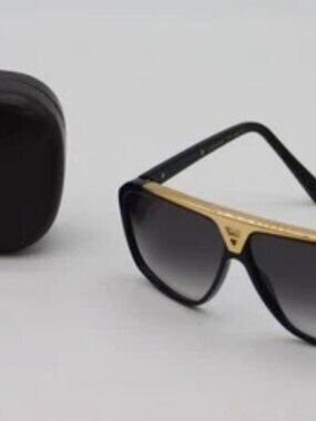 Louis Vuitton Evidence Sunglasses Z0350W Black Acetate Gold Retro Aviator